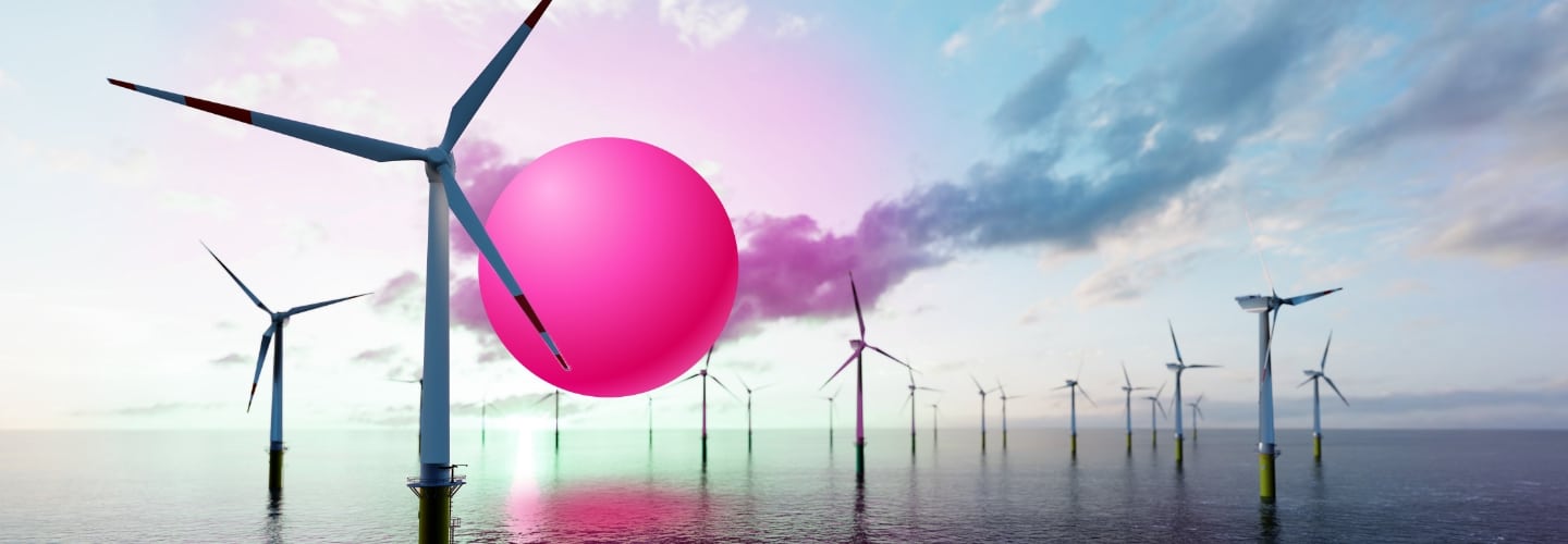 Giant Arcwide pink orb amongst wind turbines