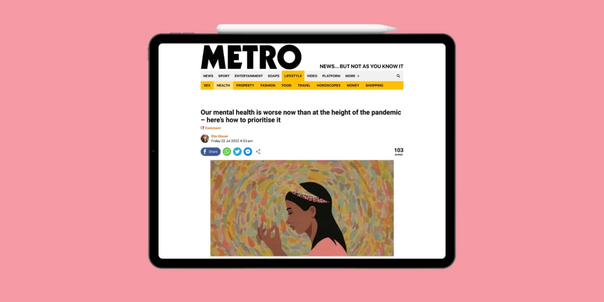 Plumm article mockup from metro shown on ipad